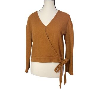 Madewell Mustard Brown V-Neck Wrap Sweater with Long‎ Sleeves